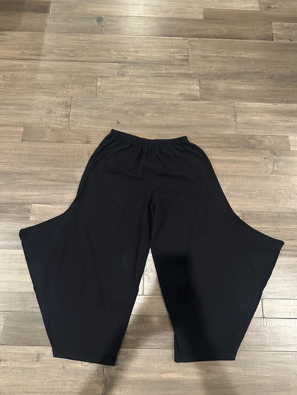 Pacific Cotton Black Wide-Leg Relaxed Pull-On Pants, Made in USA, Size XL